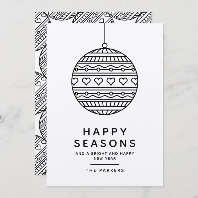 Happy Seasons Greeting card with trendy Xmas ball (Front/Back)