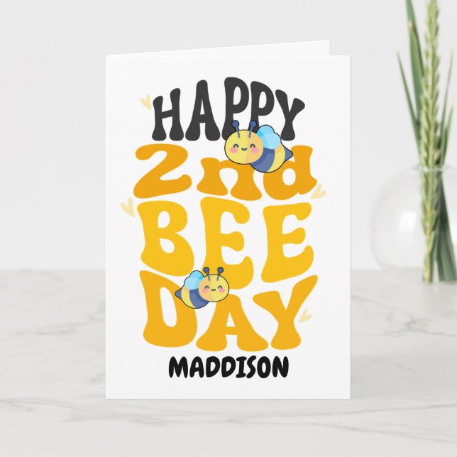 Happy Second Bee Day Birthday Honey Bee Card (Front)