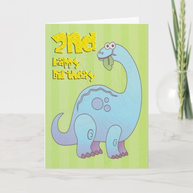 Happy Second Birthday Blue Dinosaur Card (Front)