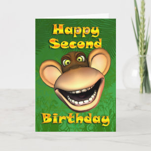 Happy Second Birthday card, with a happy monkey Card