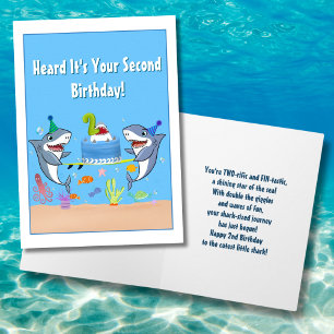 Happy Second Birthday Sharks with Cake Card