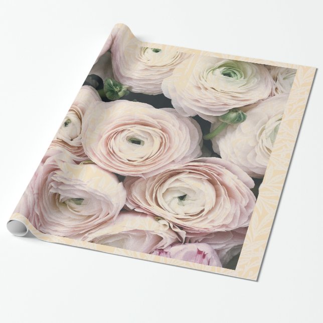 HAPPY SEED WRAPPING PALE PINK ROSES GIFT WRAPPING PAPER (Unrolled)
