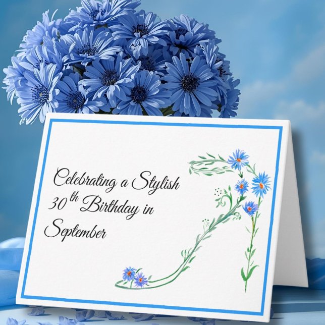 Happy September 30th Birthday Blue Aster Flowers Card (Creator Uploaded)