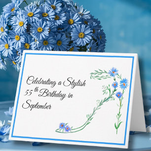 Happy September 55th Birthday Blue Aster Flowers Card