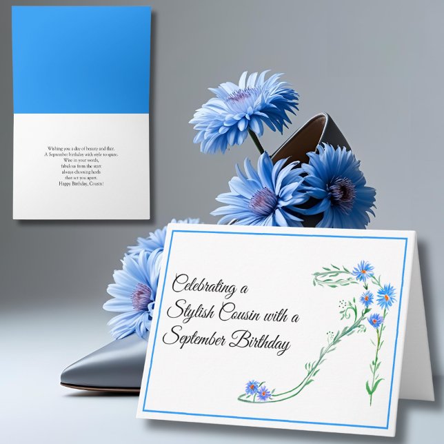 Happy September Birthday Cousin Blue Aster Flowers Card (Creator Uploaded)