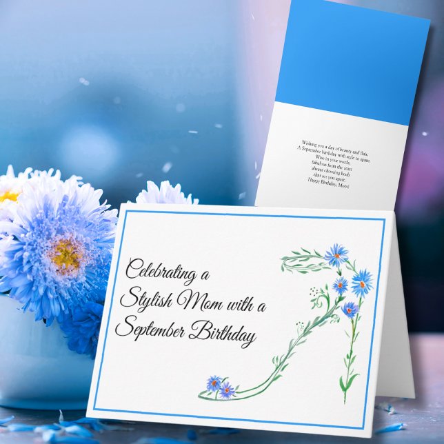 Happy September Birthday Mum Blue Asters Flowers Card (Creator Uploaded)