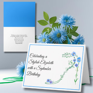 Happy September Birthday Personalised Blue Asters  Card