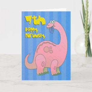 Happy Seventh Birthday Pink Dinosaur Card