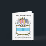 Happy Shared Same Day Joint Birthday Brother Card<br><div class="desc">A simple illustration of a white iced birthday cake with a blue bow tied around it. There are lit candles on top of the cake and the image is accompanied by the words 'Happy Shared Birthday to a very special brother'.</div>