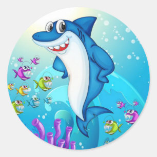 Happy Shark Cartoon-23685 Classic Round Sticker