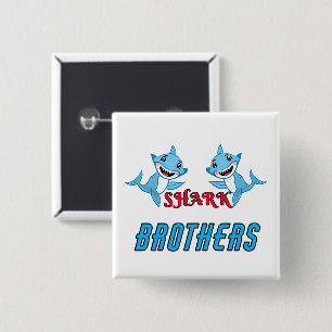 Happy Shark Family Brothers  15 Cm Square Badge