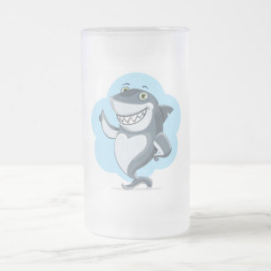 Happy shark frosted glass beer mug