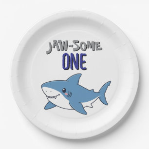 Happy Shark Jaw-some One 1st birthday Paper Plate