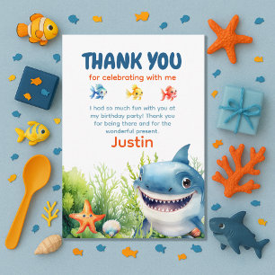 Happy Shark Under the Sea Birthday Thank You Card
