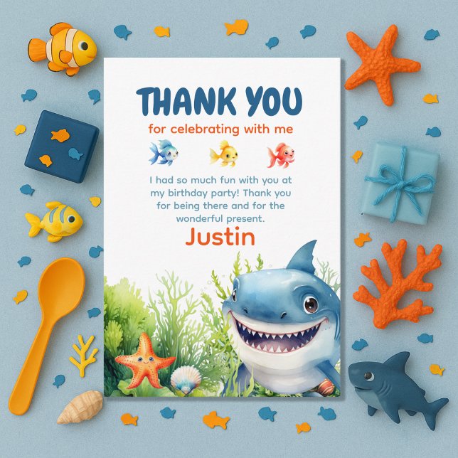 Happy Shark Under the Sea Birthday Thank You Card (Happy Shark Under the Sea birthday party thank you card)