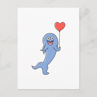 Happy Shark with Heart Shaped Balloon. Postcard