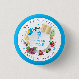 Happy SHAVUOT decorative ornament seven species 3 Cm Round Badge