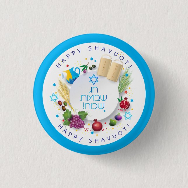 Happy SHAVUOT decorative ornament seven species 3 Cm Round Badge (Front)
