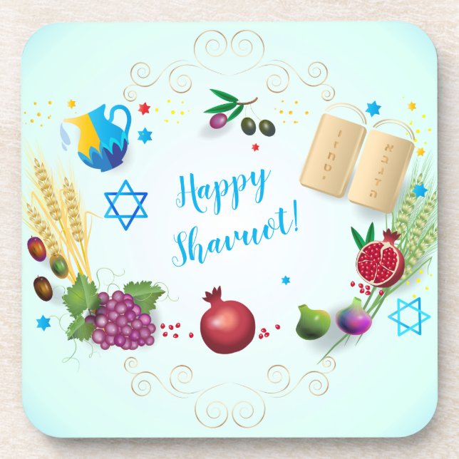 Happy SHAVUOT decorative ornament seven species Coaster (Front)