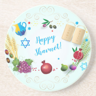 Happy SHAVUOT decorative ornament seven species Coaster