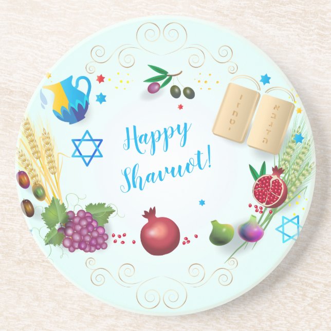 Happy SHAVUOT decorative ornament seven species Coaster (Front)