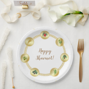 Happy SHAVUOT decorative ornament seven species Di Paper Plate