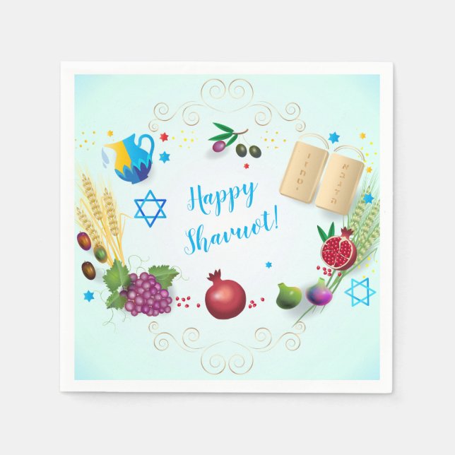 Happy SHAVUOT decorative ornament seven species Napkin (Front)