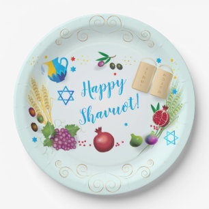 Happy SHAVUOT decorative ornament seven species Paper Plate