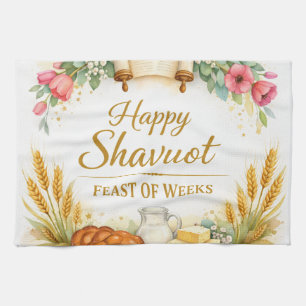 Happy Shavuot Feast of Weeks Painting Jewish Gift Tea Towel
