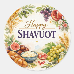 Happy Shavuot Sticker, and Postcard Classic Round Sticker