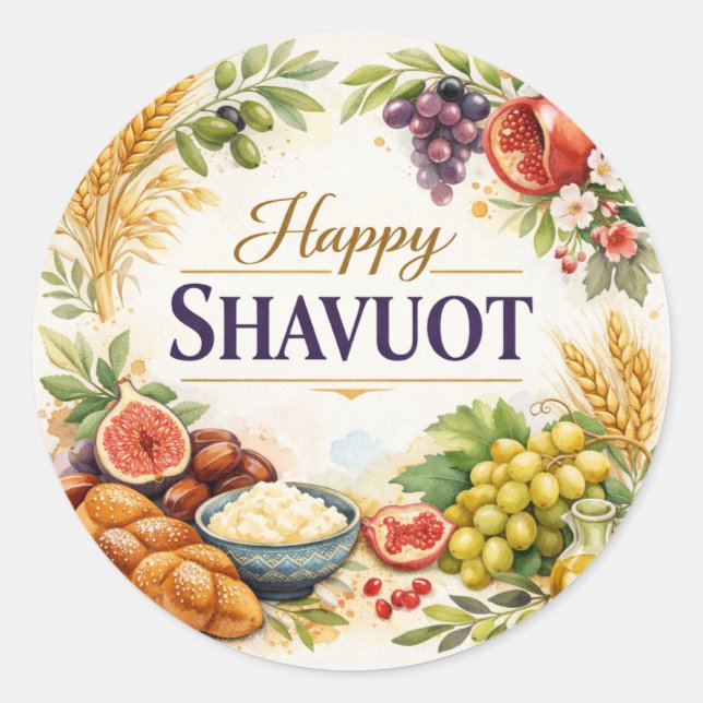 Happy Shavuot Sticker, and Postcard Classic Round Sticker (Front)