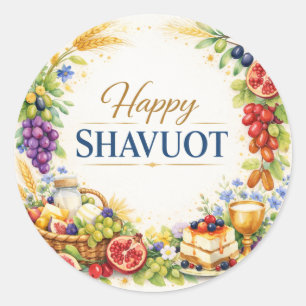 Happy Shavuot Sticker, Decorative Seven Species Classic Round Sticker