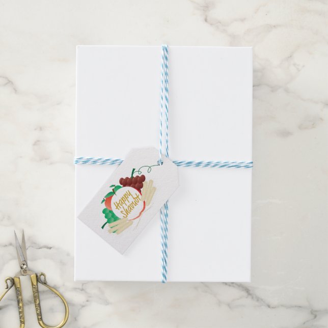 Happy Shavuot - Text, fruits and wheat Gift Tags (With Twine)