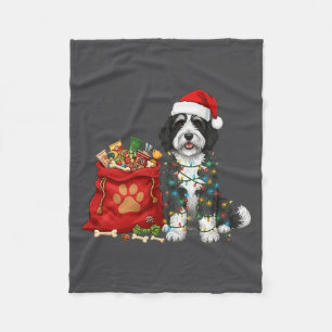 Happy Sheepadoodle Christmas Lights Dog Mom Sheepa Fleece Blanket