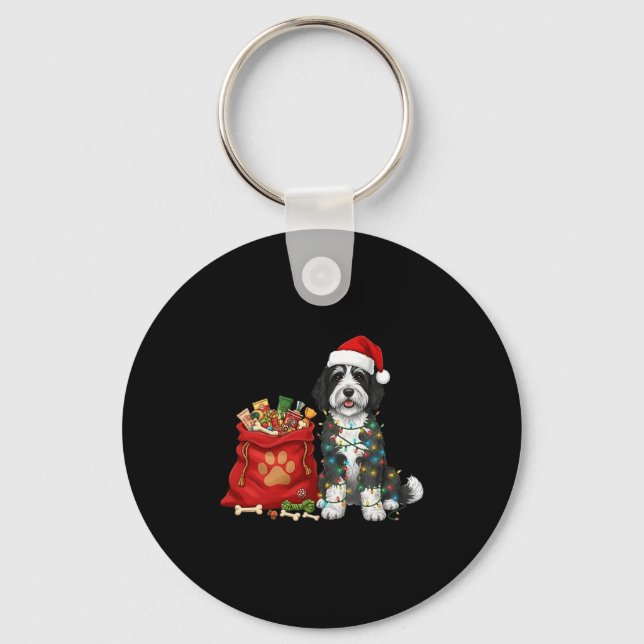 Happy Sheepadoodle Christmas Lights Dog Mom Sheepa Key Ring (Front)
