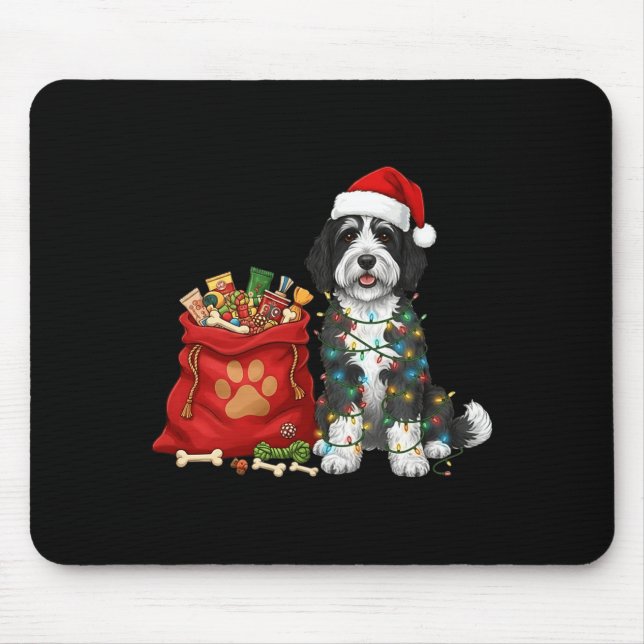 Happy Sheepadoodle Christmas Lights Dog Mom Sheepa Mouse Mat (Front)