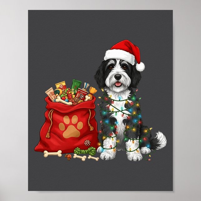 Happy Sheepadoodle Christmas Lights Dog Mom Sheepa Poster (Front)