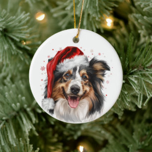 Happy Sheltie Dog Christmas Personalised Ceramic Tree Decoration
