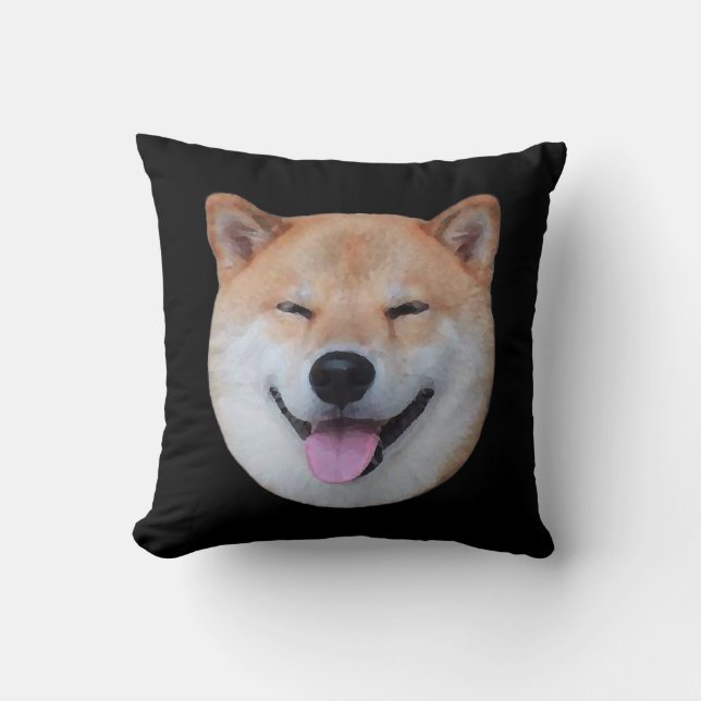 Happy shiba inu face | Smiling dog gift Cushion (Front)