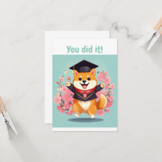 happy shiba inu graduating - graduation card
