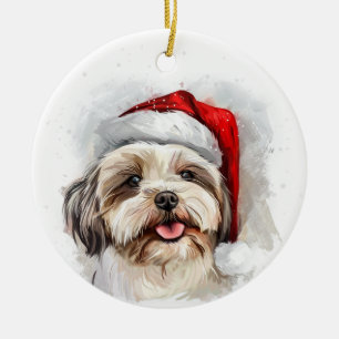 Happy Shih Tzu Dog Christmas Personalized Ceramic Tree Decoration