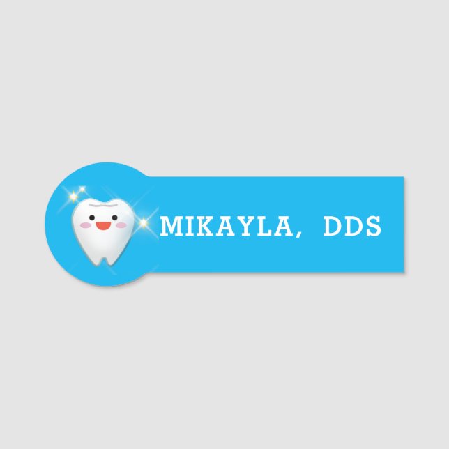 Happy Shiny Tooth Dental   Name Tag (Front)