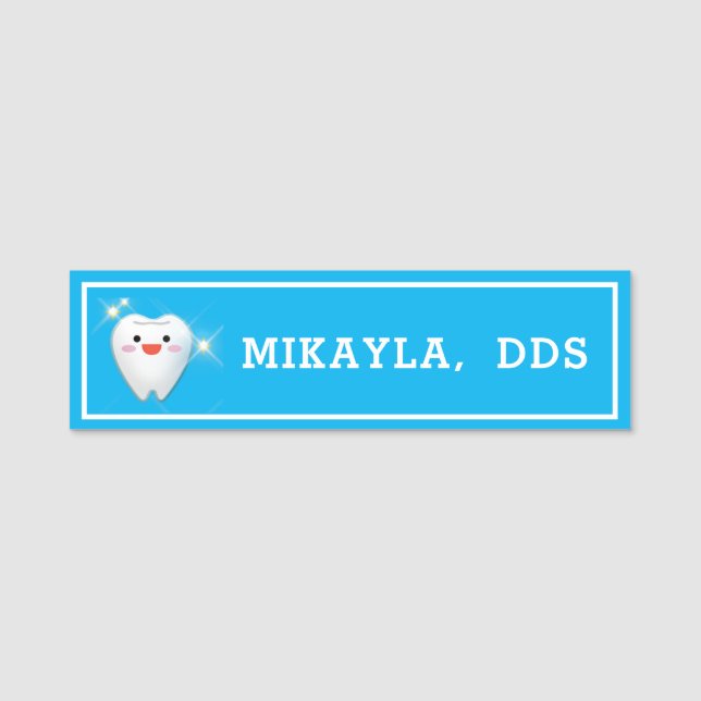 Happy Shiny Tooth Dental   Name Tag (Front)