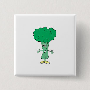 happy silly broccoli cartoon 15 cm square badge