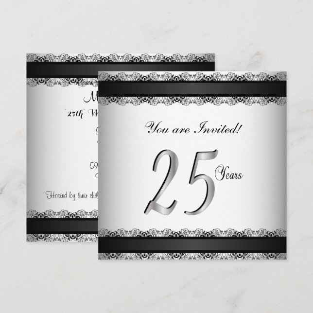Happy Silver Anniversary 25 Years Invitation (Front/Back)