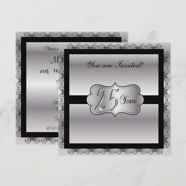 Happy Silver Anniversary 25 Years Invitation (Front/Back)