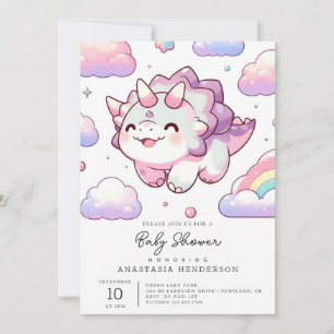 Happy Simple Dinosaur Baby Shower Invitation