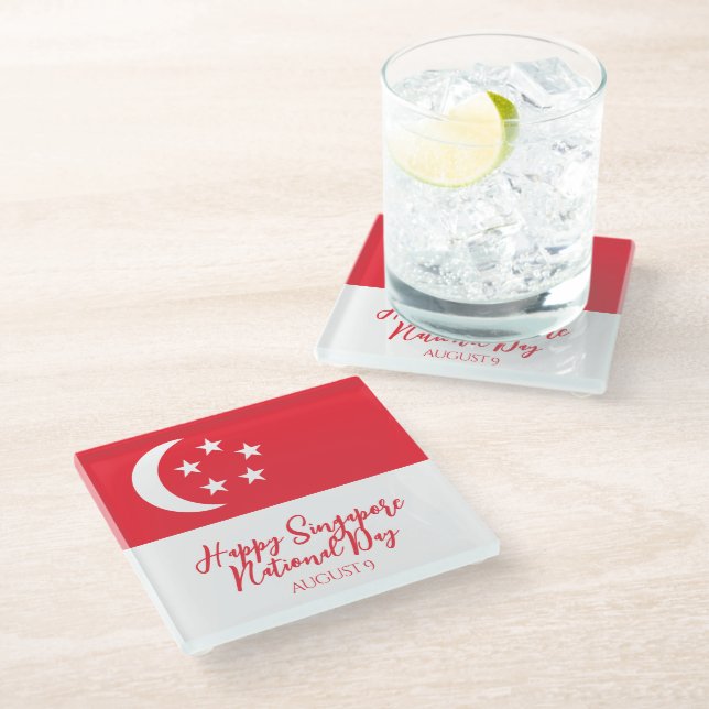 Happy Singapore National Day Singapore Flag Glass Coaster (Angled)