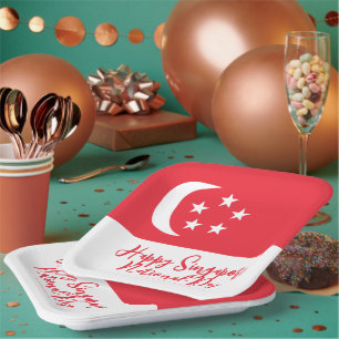 Happy Singapore National Day Singapore Flag Paper Plate