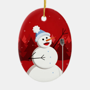 Happy Singing Snowman Christmas Custom Text Ceramic Tree Decoration